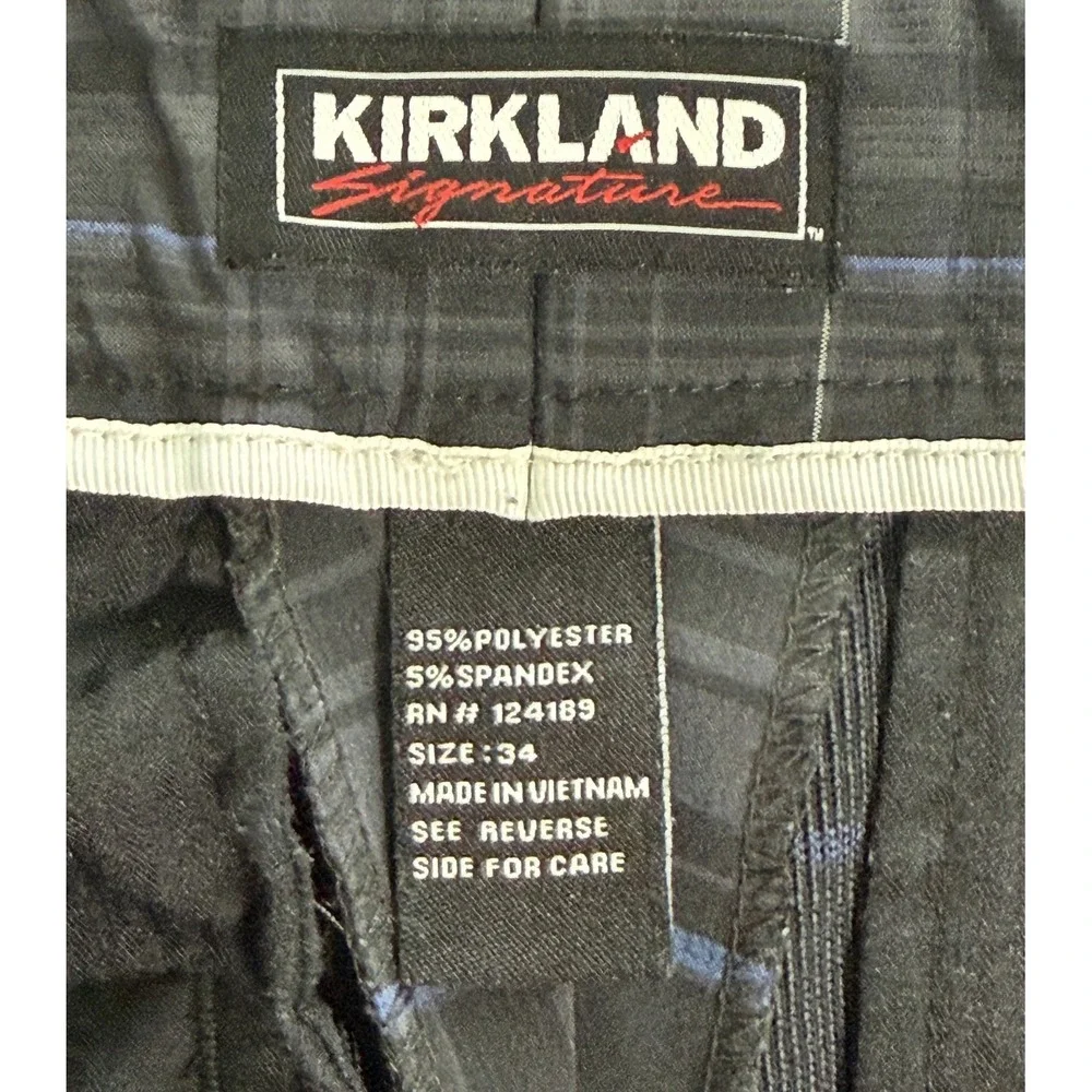 Kirkland Signature Mens Plaid Golf Shorts Blue Black Size 34 Stretch Performance